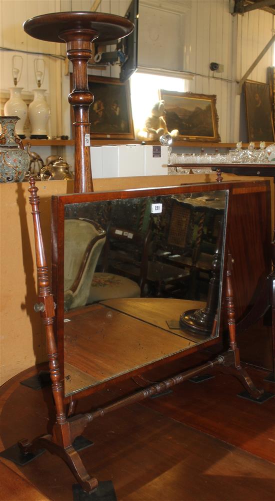 Mahogany torchere and an oak toilet mirror